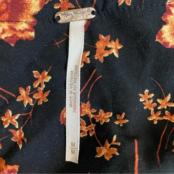 Free People | Flower Fields Black & Orange Floral Print Long Sleeve Mini Dress M - Picture 13 of 16